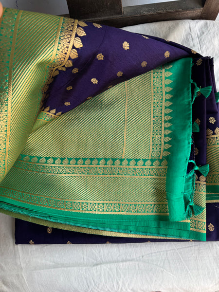 Deep Purple and Green Tussar Silk Saree