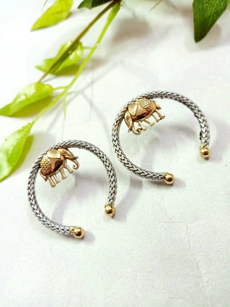 Brass Dual Tone Elephant Earrings