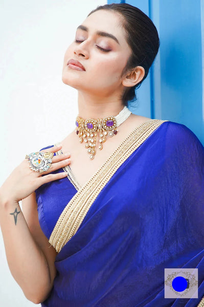 Royal Blue Crushed Shimmer Satin Silk Saree