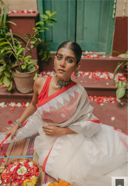 Red and White Handloom Silk Saree