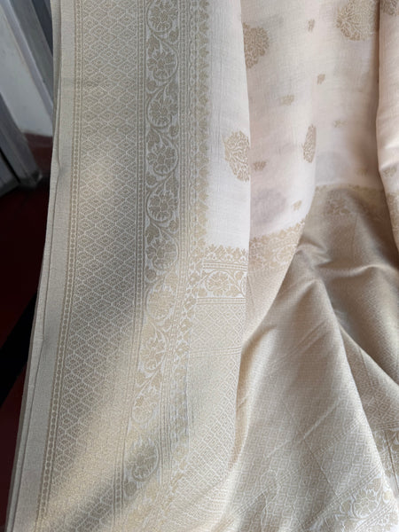 Ivory Pure Khaddi Chiffon Silk Saree