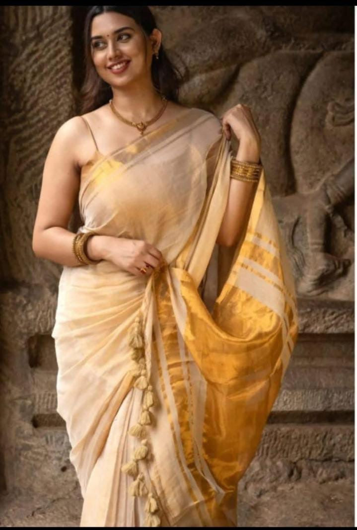 Gold Tissue Linen Saree