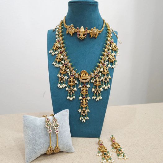 Temple designer gold plated necklace set