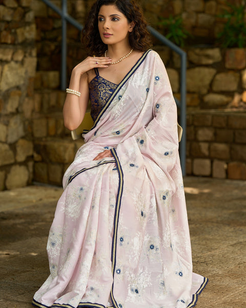 Light Pink Floral Embroidered Saree