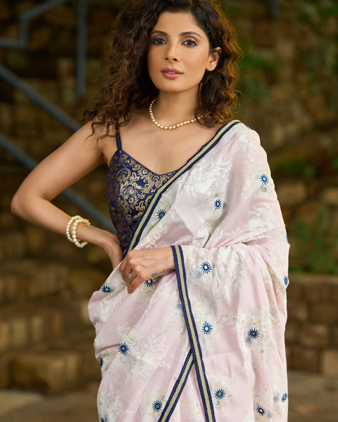 Light Pink Floral Embroidered Saree