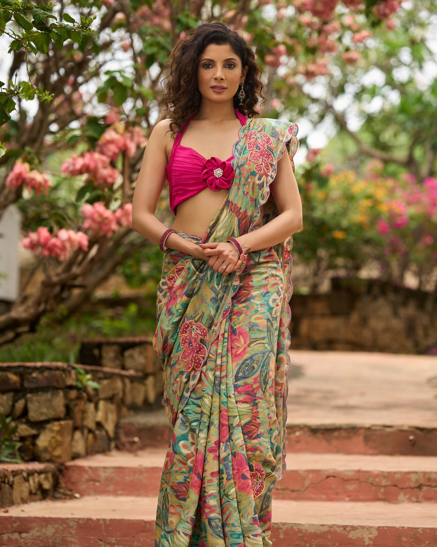 Multicolor floral print saree