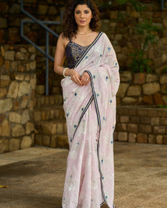 Light Pink Floral Embroidered Saree