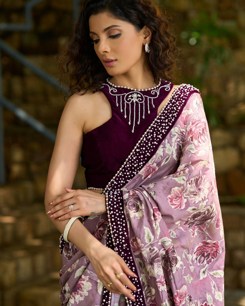 Purple Floral Printed Saree