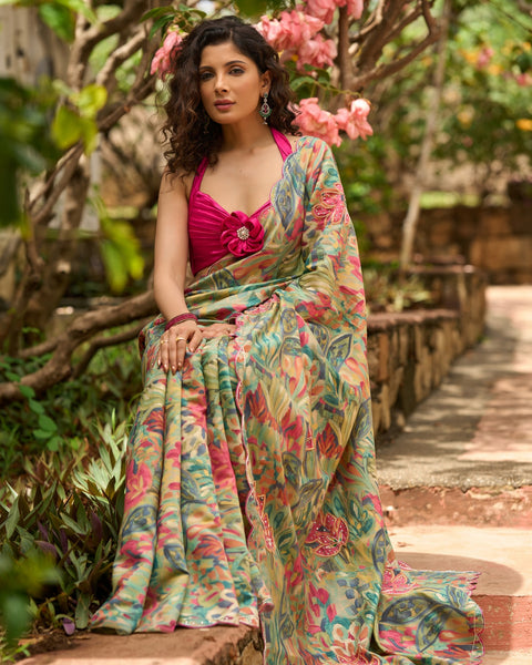 Multicolor floral print saree