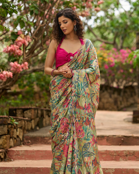 Multicolor floral print saree