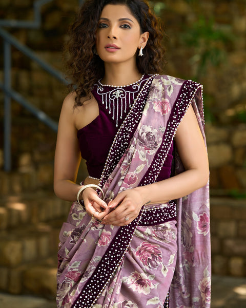 Purple Floral Printed Saree