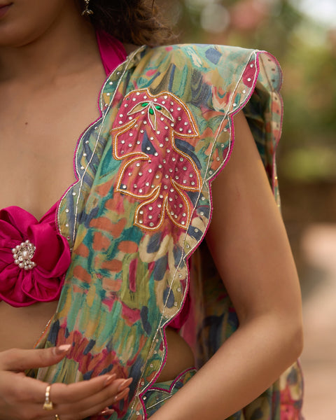 Multicolor floral print saree