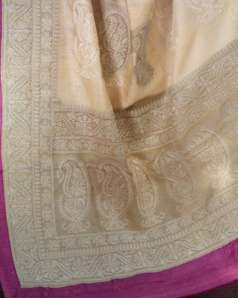 Pink Pure Tussar Silk Printed Saree