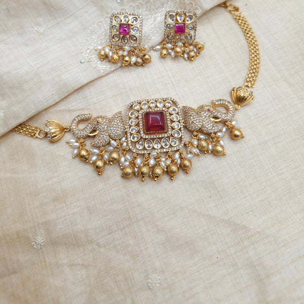 Goldplated Victorian choker necklace set with CZ stones