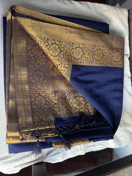 Midnight Blue and Gold Soft Crepe Tussar Silk Saree