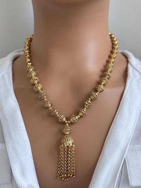 Antique Matar Mala Necklace with Earrings with Gold Plating