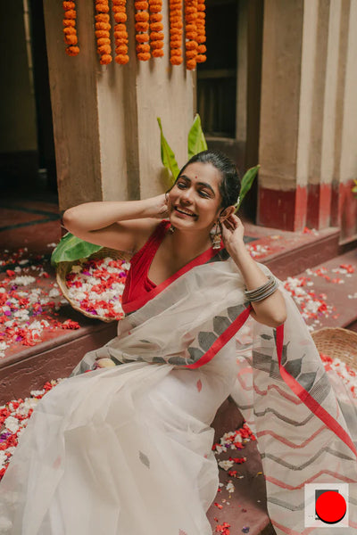 Red and White Handloom Silk Saree