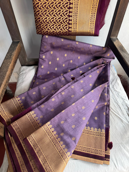 Lavender and Deep Purple Tussar Silk Saree