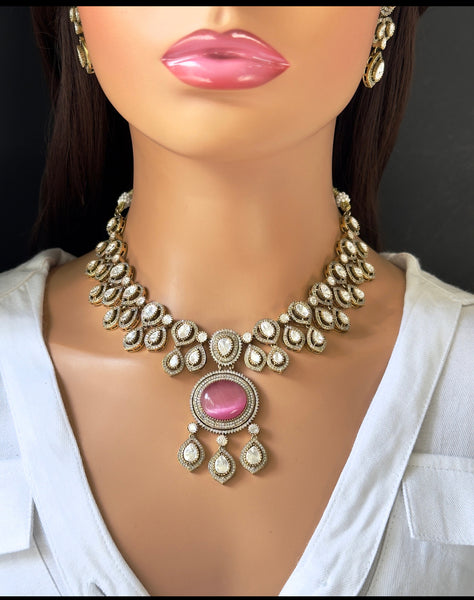 Pink Victorian moissanite polki Necklace