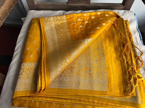 Golden Yellow Mashru Soft Silk Saree