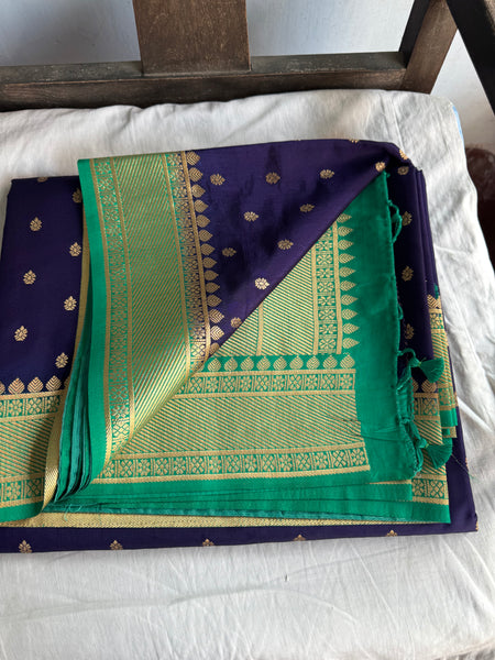 Deep Purple and Green Tussar Silk Saree