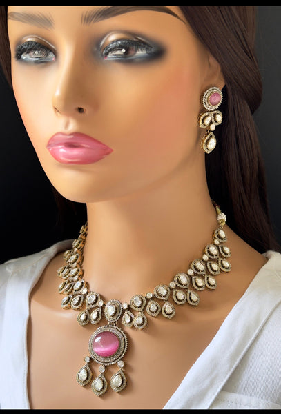 Pink Victorian moissanite polki Necklace