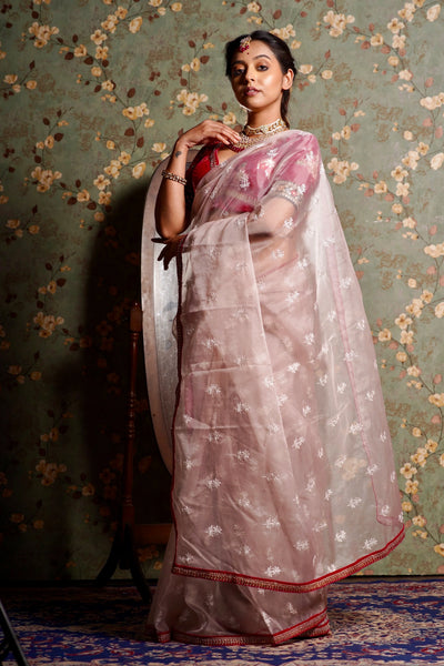 Blush Pink Organza Saree with Rani Pink Border