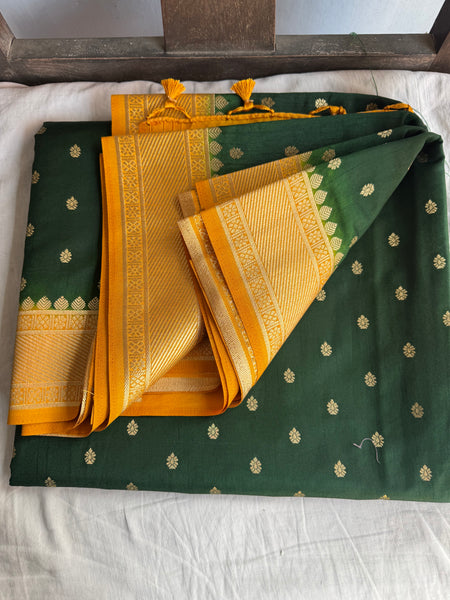 Forest Green and Yellow Soft Tussar Silk Saree