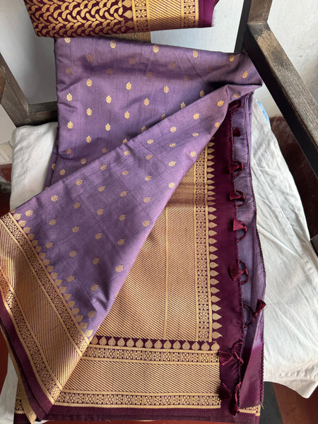 Lavender and Deep Purple Tussar Silk Saree