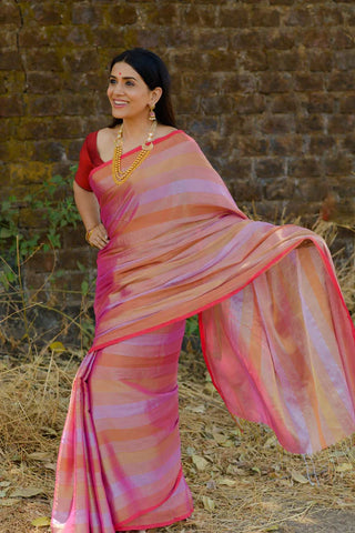 Peach crown jewel Tissue saree