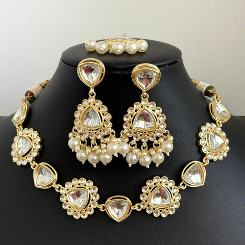 White Pearl Kundan Necklace Set