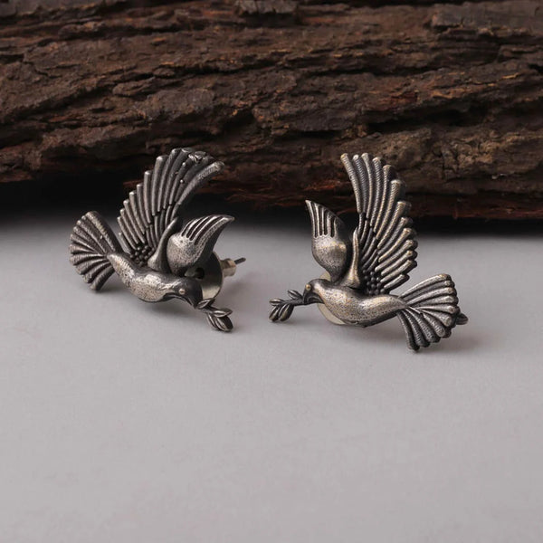 German Silver Oxidized Bird Earrings