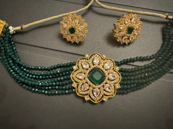 Green Kundan Garnet Choker with Earrings