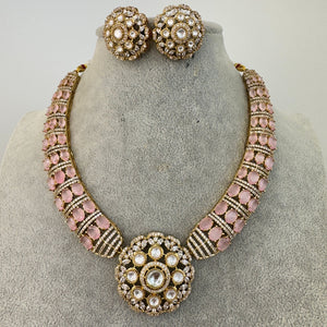 Pink Victorian Moissanite polki CZ diamond Necklace Set