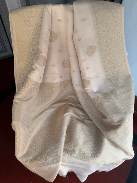 Ivory Pure Khaddi Chiffon Silk Saree