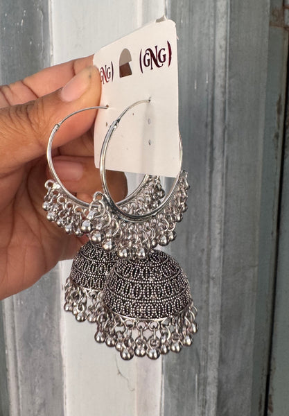 German Silver Ghungroo Jhumka Earrings