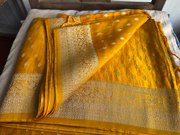 Golden Yellow Mashru Soft Silk Saree