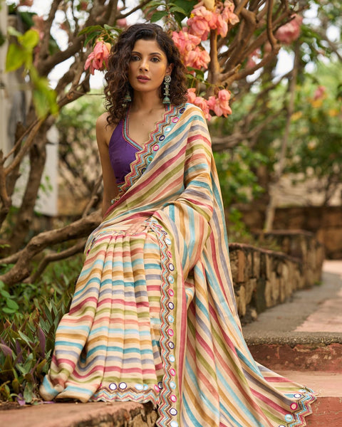 Multicolor Vicose Printed Silk Saree