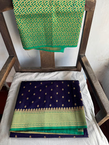 Deep Purple and Green Tussar Silk Saree