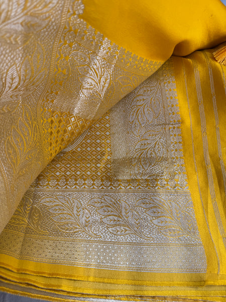 Golden Yellow and Silver Mashru Soft Silk Saree