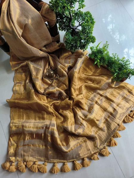 Gold Tissue Linen Saree