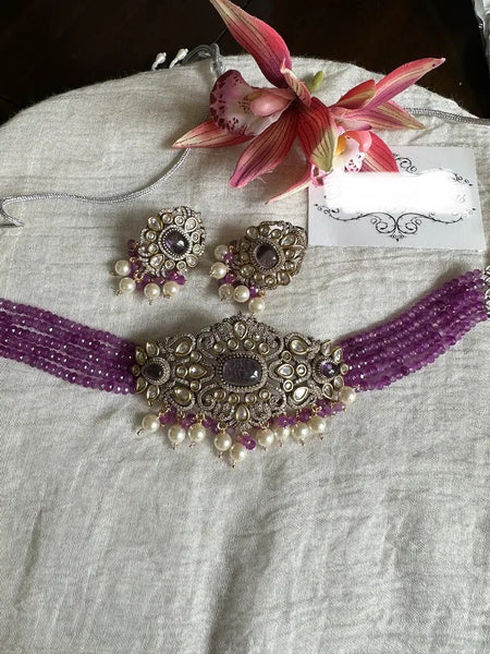 Purple Lavender AD Victorian Kundan Choker Set