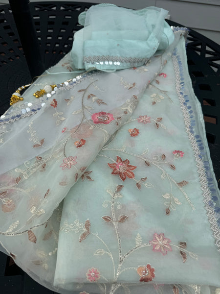 Light Sky Blue Organza Silk Saree