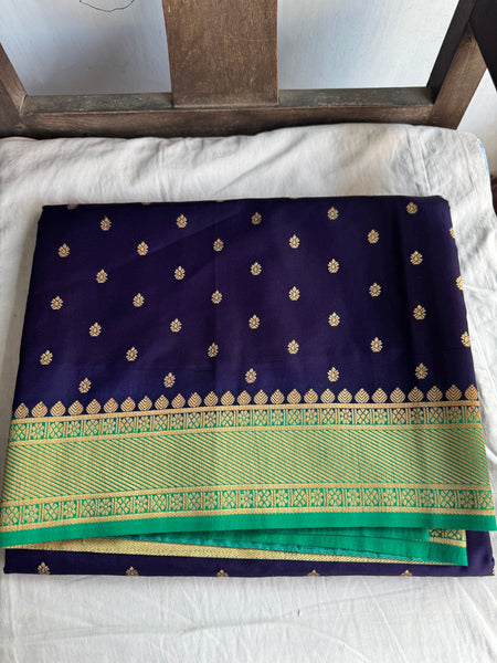 Deep Purple and Green Tussar Silk Saree