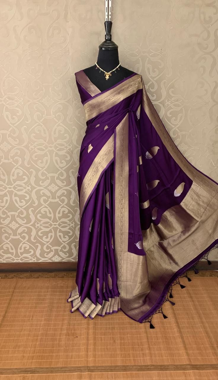 Purple Mashru Soft Silk Saree