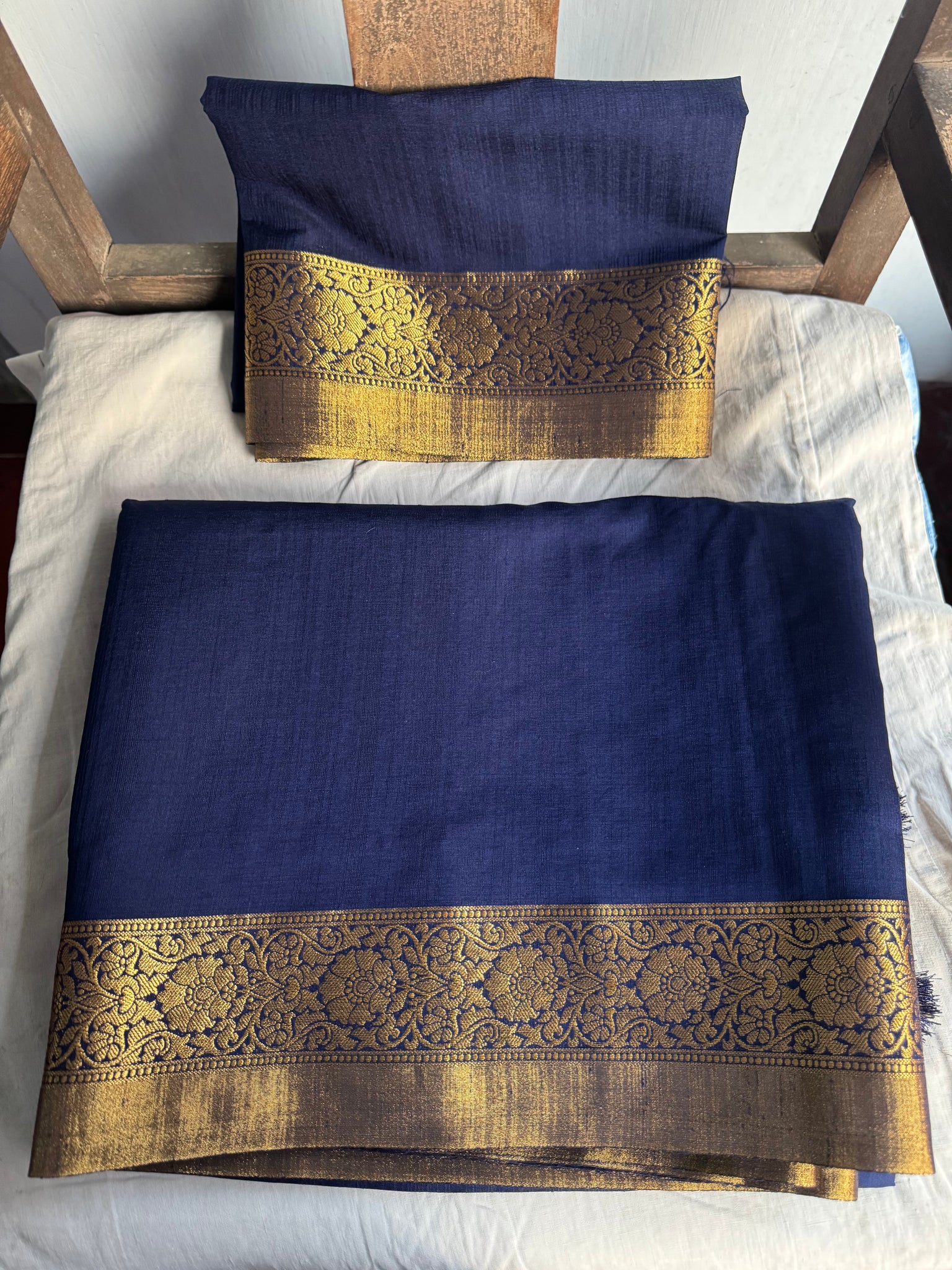 Midnight Blue and Gold Soft Crepe Tussar Silk Saree