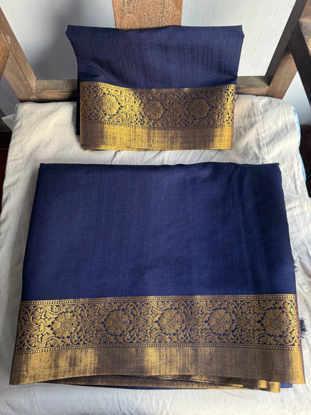 Midnight Blue and Gold Soft Crepe Tussar Silk Saree