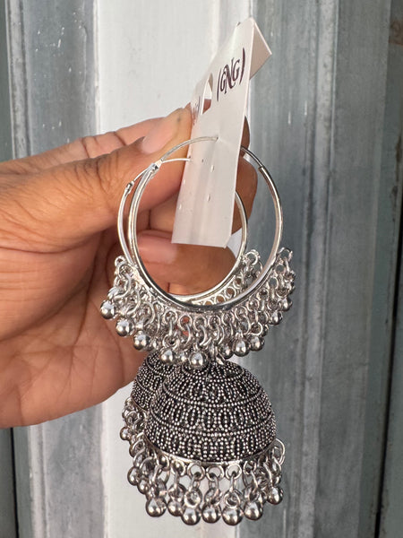 German Silver Ghungroo Jhumka Earrings