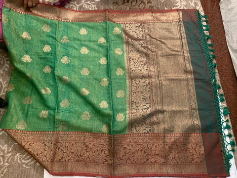 Banana Leaf Green Pure Dupion Raw Silk Saree