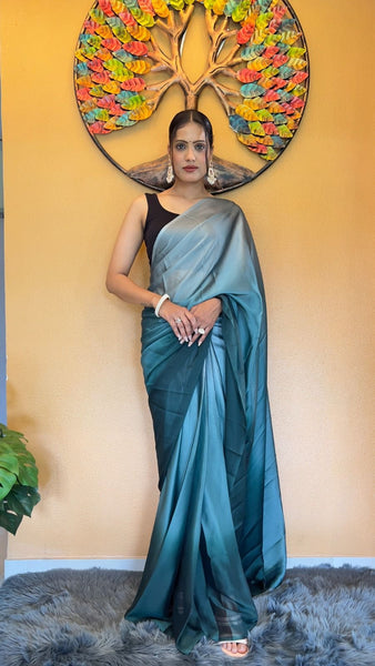 Grey Silver Ombre Chiffon Ready To Wear One Minute Saree